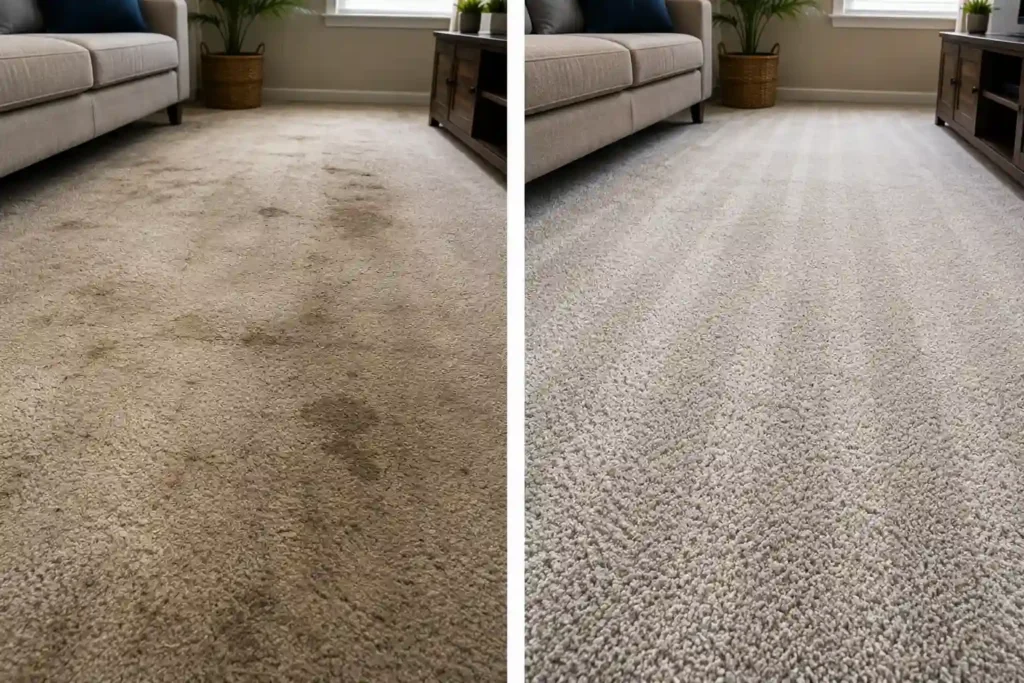 Before and after carpet cleaning results in West London