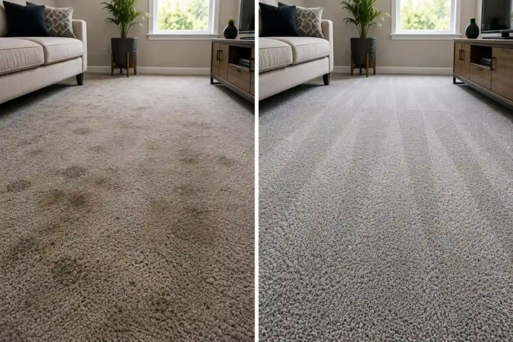 Before and after deep carpet cleaning in West London