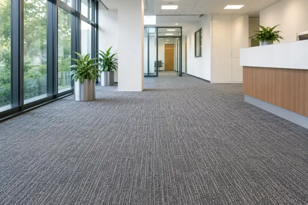 Freshly cleaned carpet in a corporate office reception, West London