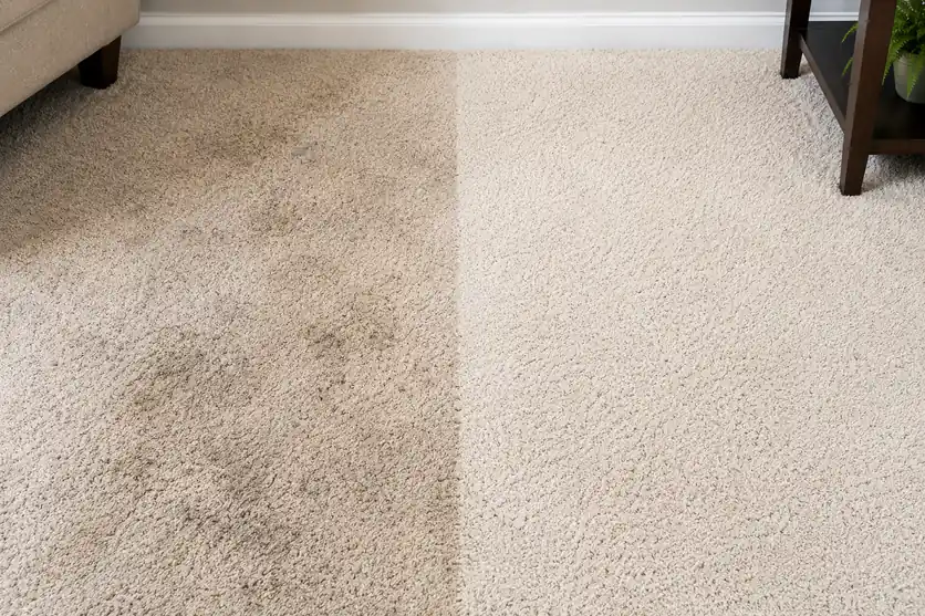Before and after steam carpet cleaning, stain removal, West London