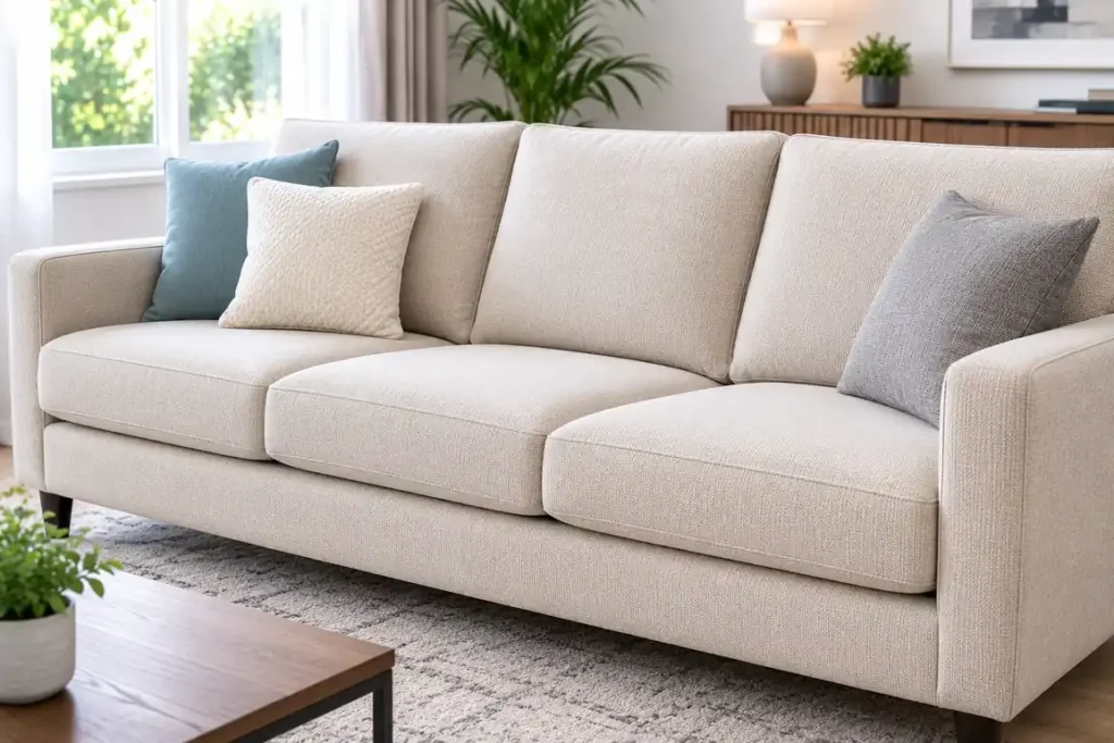 Freshly cleaned fabric sofa after professional upholstery cleaning, West London