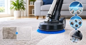 Encapsulation carpet cleaning with professional low moisture carpet cleaning machine
